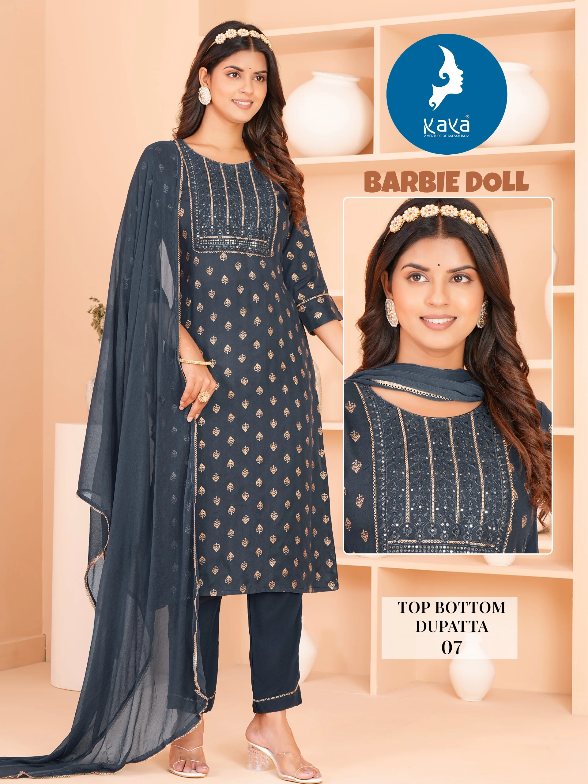 Kaya Barbie Doll Rayon Print Wholesale Readymade Salwar Suit Catalog — Wholesale Readymade Suit, Kaya wholesale from Surat — view 6
